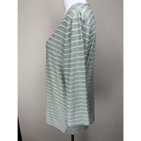 Weekends By Chico's Women's Tunic Top Size 2 Lg 3/4 Sleeves Green Striped V Neck - Picture 6 of 13